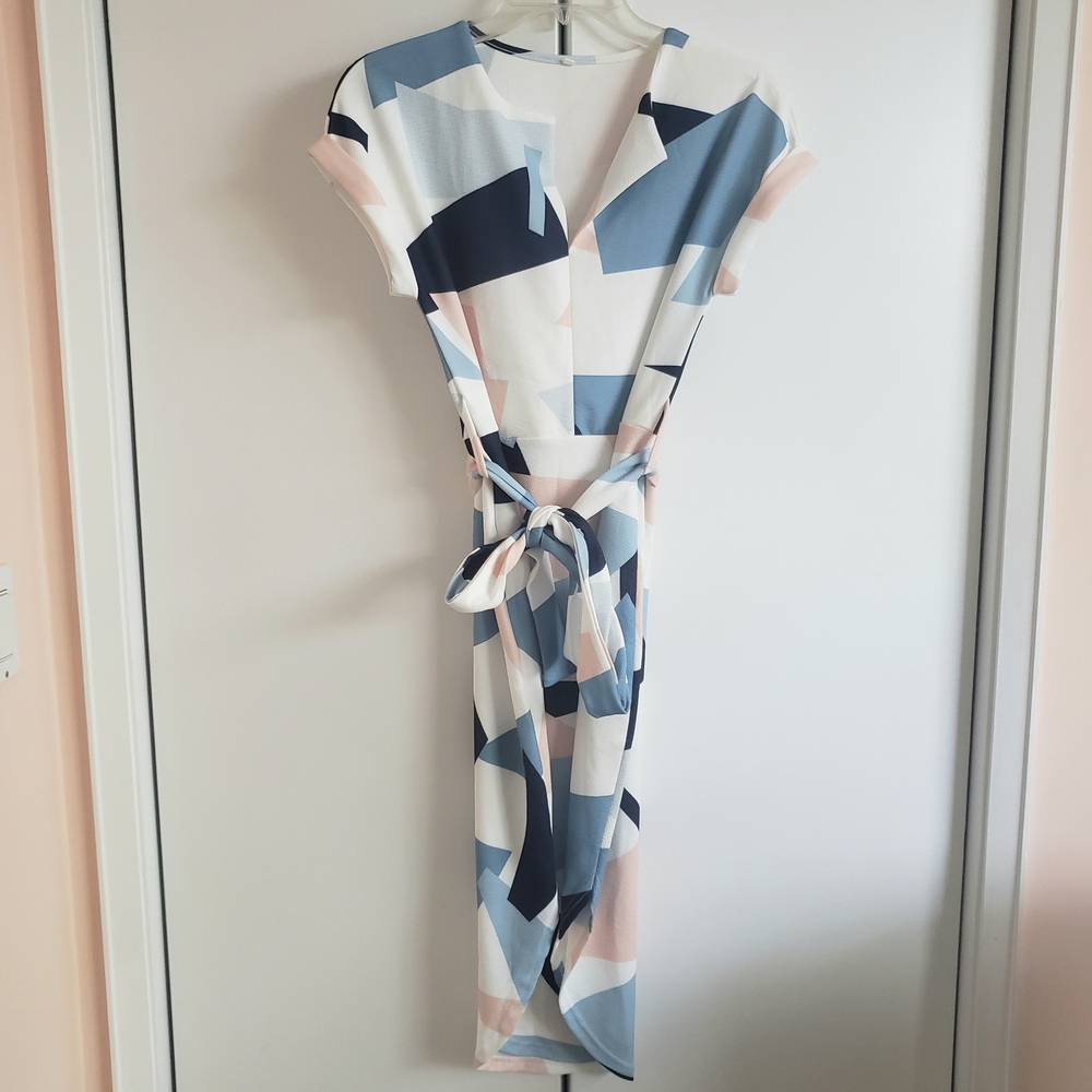 Multi Color Asymmetrical Sheath Midi Dress XS